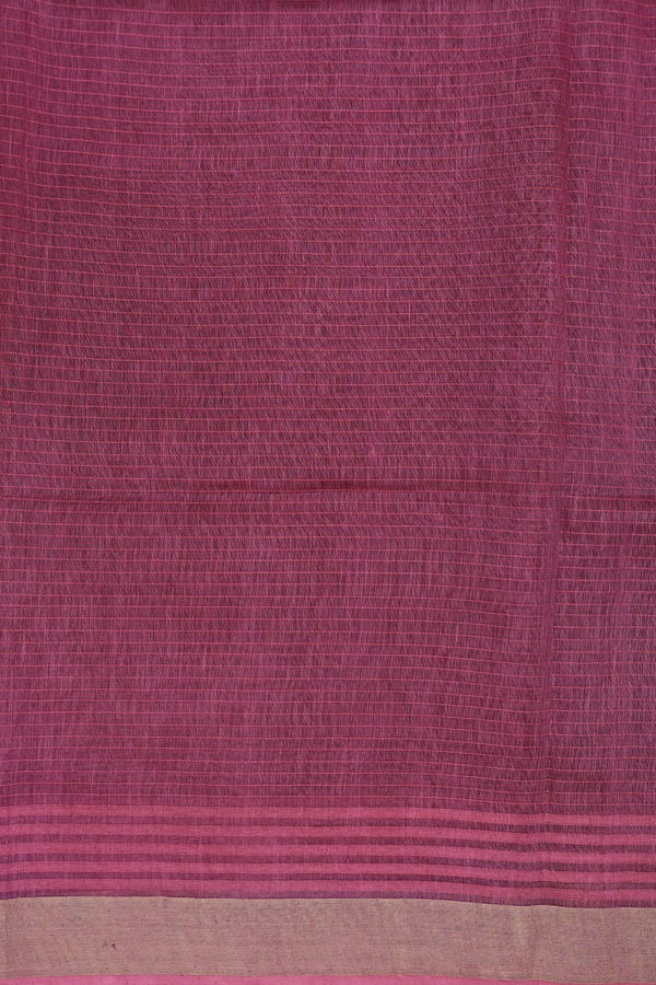Linen Saree In Berry Brown With Threadwork Buttas