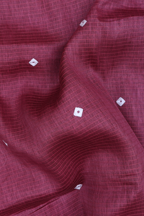 Linen Saree In Berry Brown With Threadwork Buttas