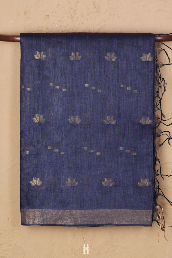 Tussar Silk Saree In Blue With Zari Buttas