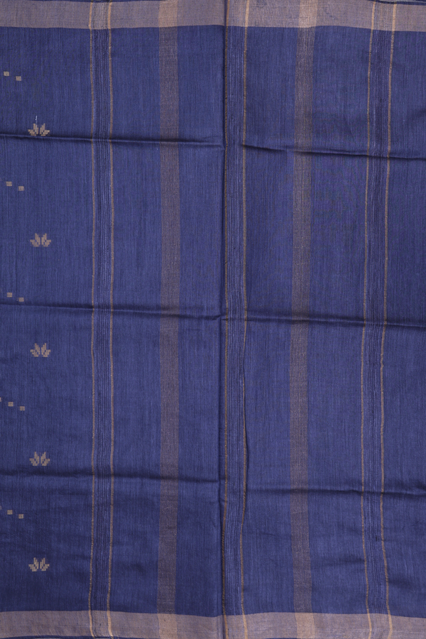 Tussar Silk Saree In Blue With Zari Buttas