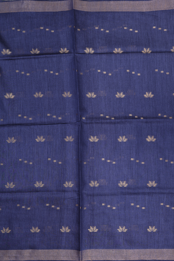 Tussar Silk Saree In Blue With Zari Buttas