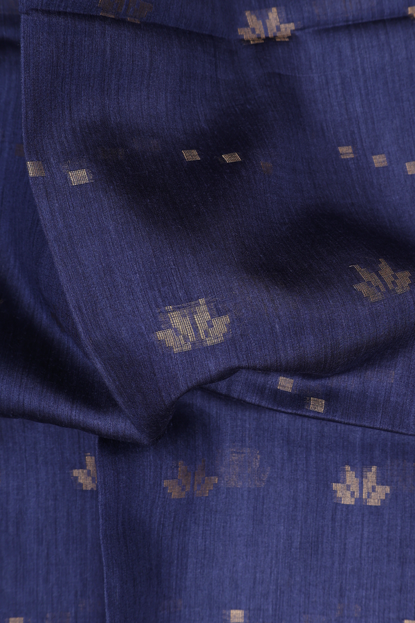 Tussar Silk Saree In Blue With Zari Buttas