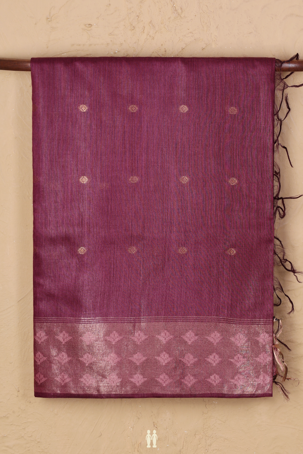 Tussar Silk Saree In Plum Brown With Zari Buttas