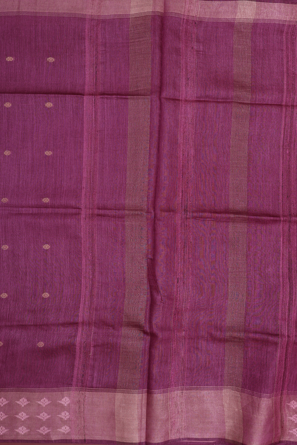 Tussar Silk Saree In Plum Brown With Zari Buttas