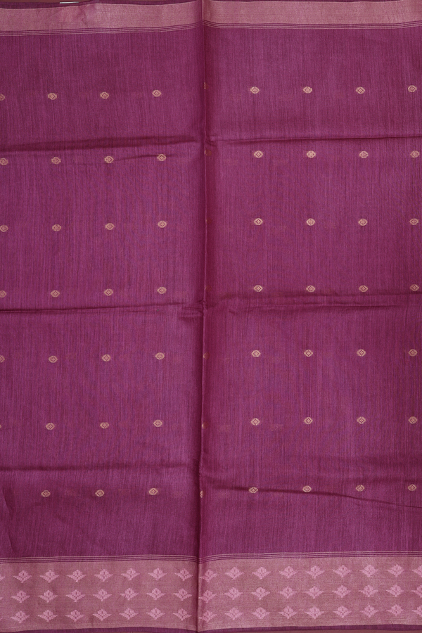 Tussar Silk Saree In Plum Brown With Zari Buttas
