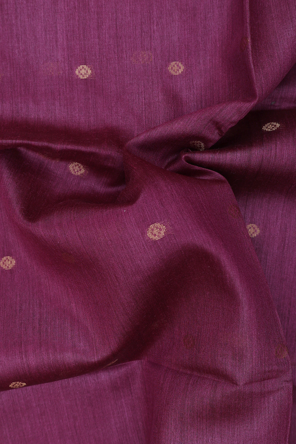 Tussar Silk Saree In Plum Brown With Zari Buttas