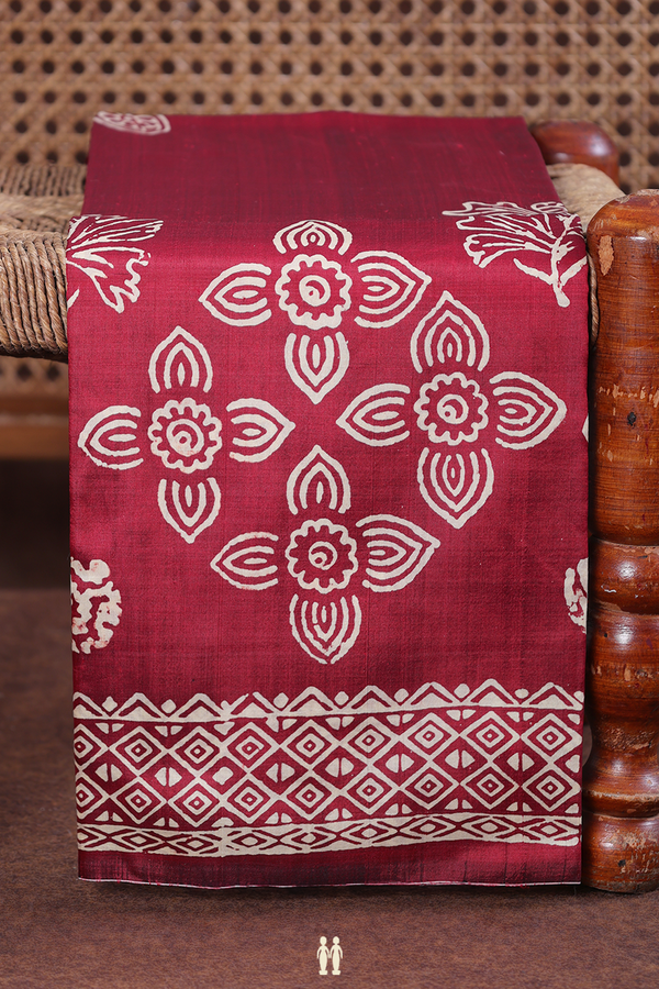 Printed Silk Saree In Crimson Red With Allover Design