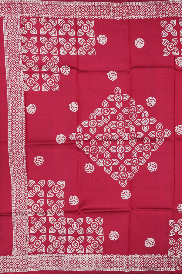 Printed Silk Saree In Crimson Red With Allover Design