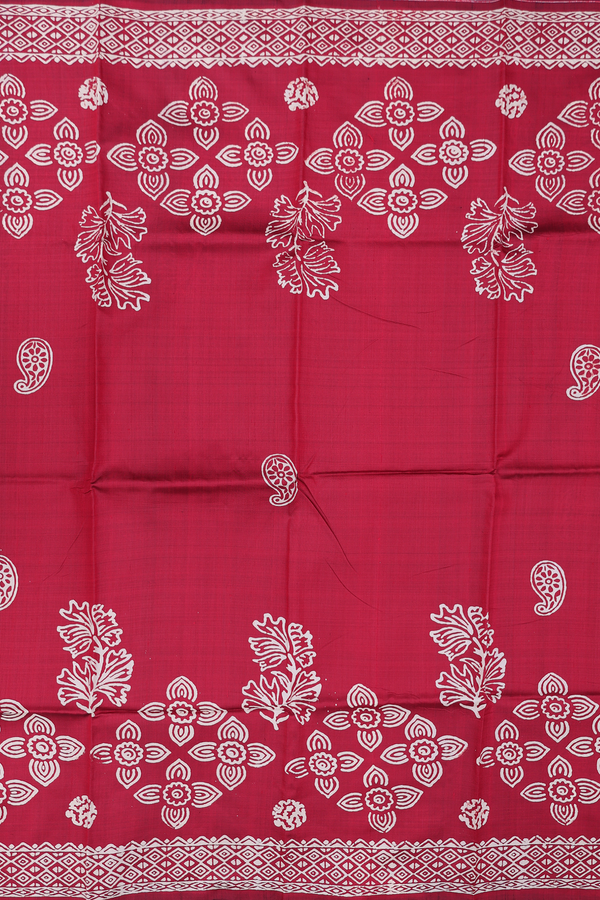 Printed Silk Saree In Crimson Red With Allover Design