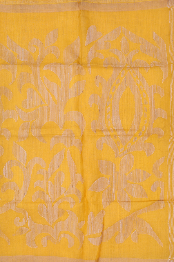 Bailu Silk Saree In Saffron Yellow With Floral Design