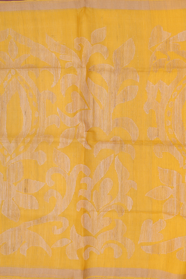 Bailu Silk Saree In Saffron Yellow With Floral Design