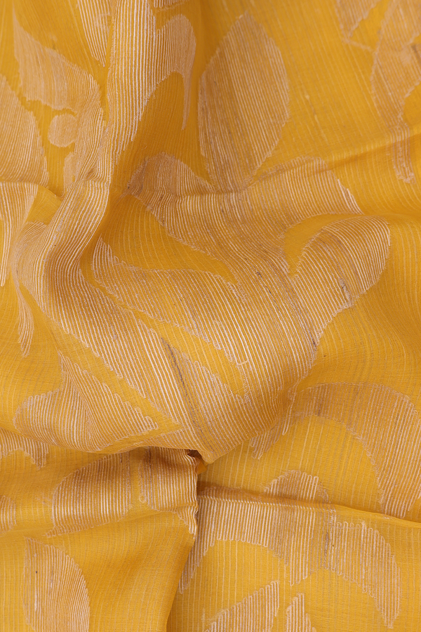 Bailu Silk Saree In Saffron Yellow With Floral Design
