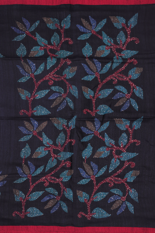 Bailu Silk Saree In Black With Leaf Border
