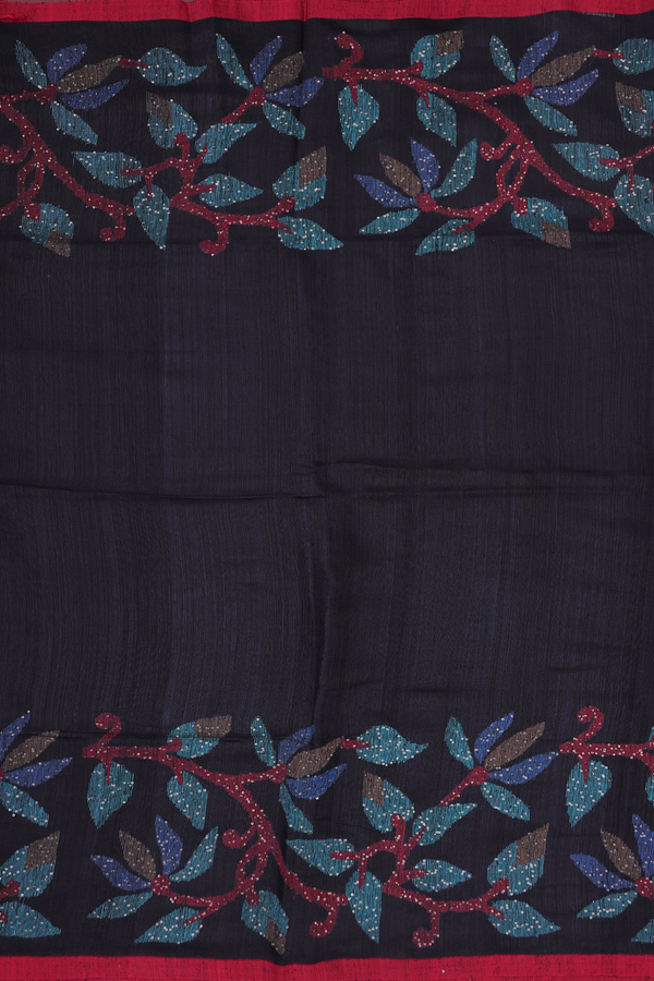 Bailu Silk Saree In Black With Leaf Border