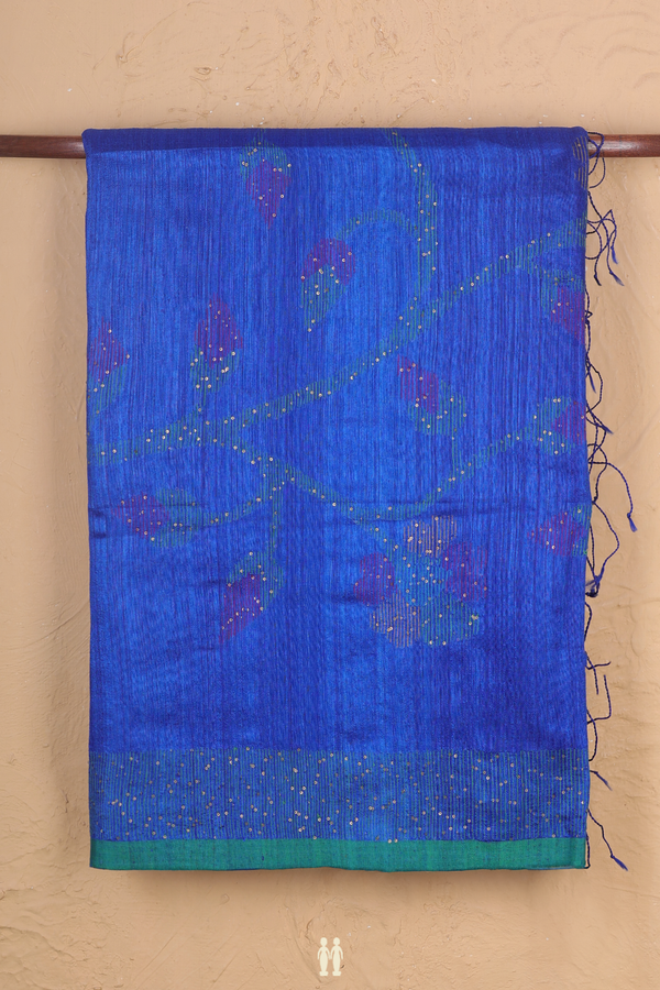 Bailu Silk Saree In Blue With Floral Design