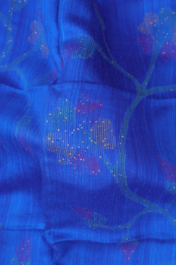 Bailu Silk Saree In Blue With Floral Design