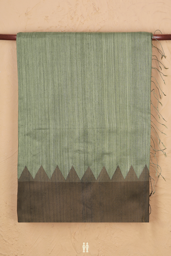 Bailu Silk Saree In Moss Green With Contrast Border