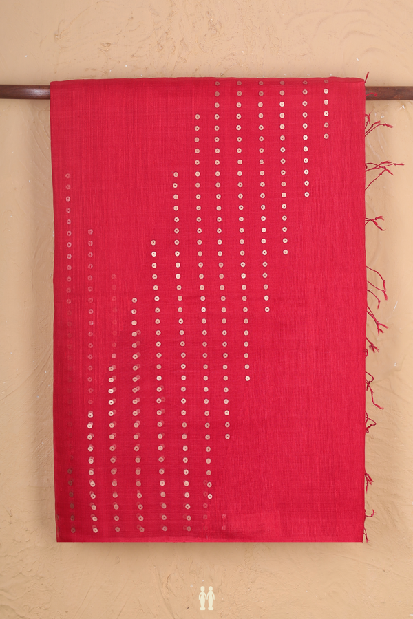 Bailu Silk Saree In Scarlet Red With Chamki Work