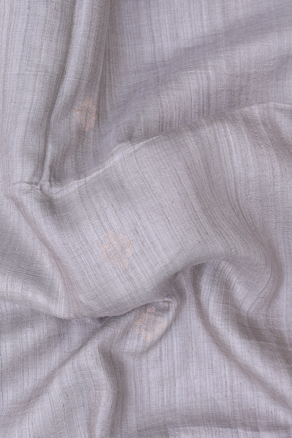Bailu Silk Saree In Light Grey With Zari Buttas