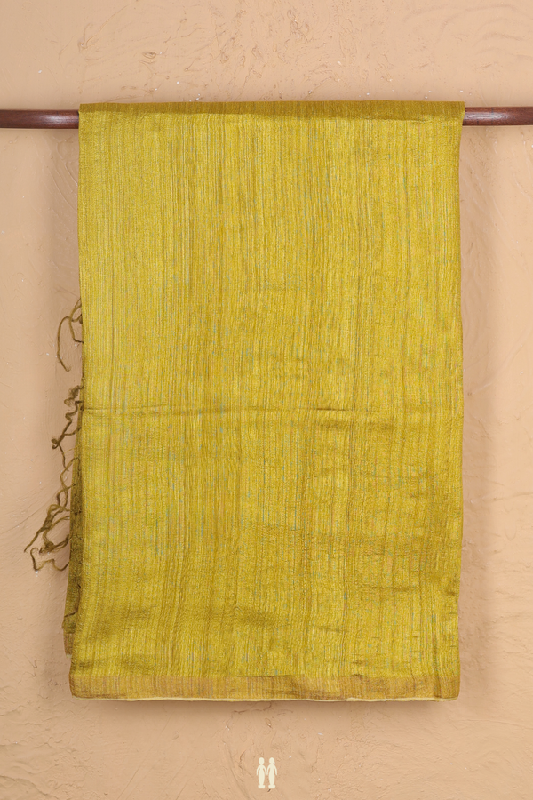 Bailu Silk Saree In Olive Yellow With Printed Pallu