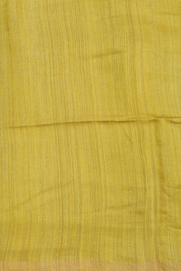 Bailu Silk Saree In Olive Yellow With Printed Pallu