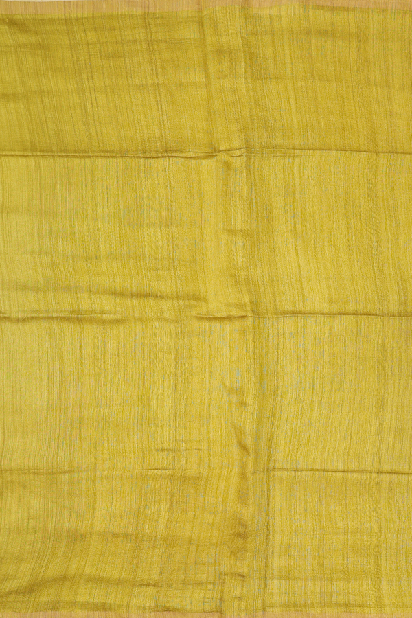 Bailu Silk Saree In Olive Yellow With Printed Pallu