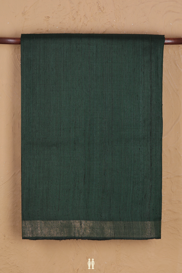 Tussar Silk Saree In Forest Green With Zari Border