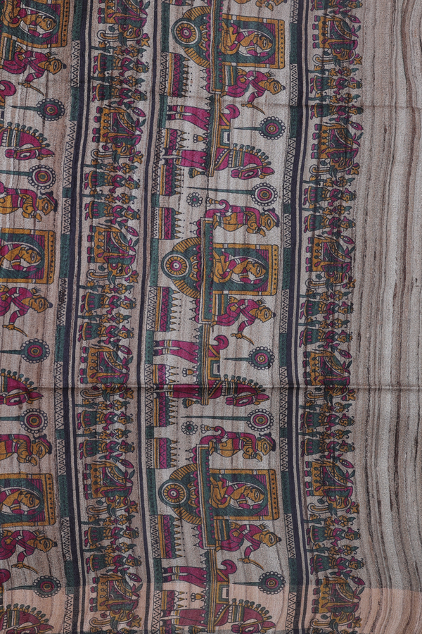 Tussar Silk Saree In Forest Green With Zari Border