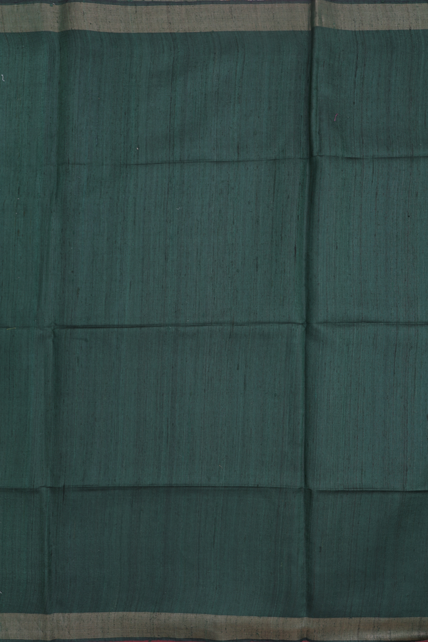 Tussar Silk Saree In Forest Green With Zari Border
