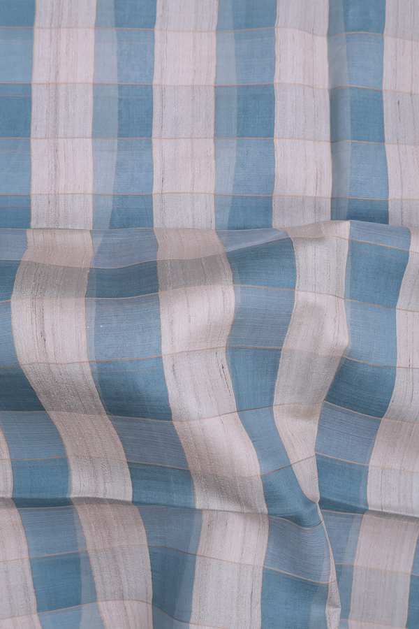 Tussar Silk Saree In Green And Cream With Checks Design