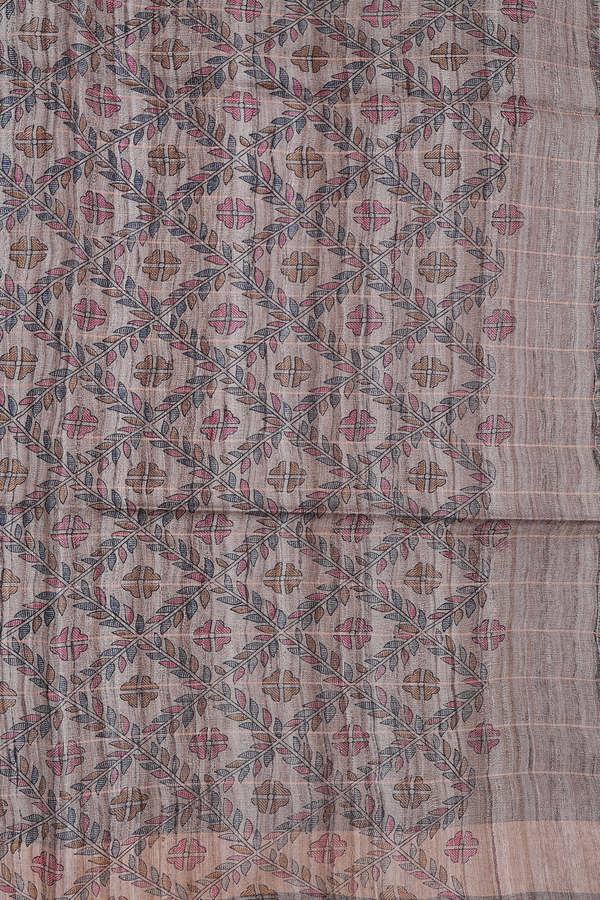 Tussar Silk Saree In Crimson Red With Checks Design