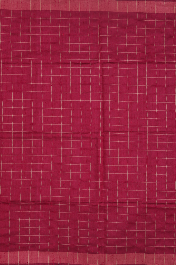 Tussar Silk Saree In Crimson Red With Checks Design
