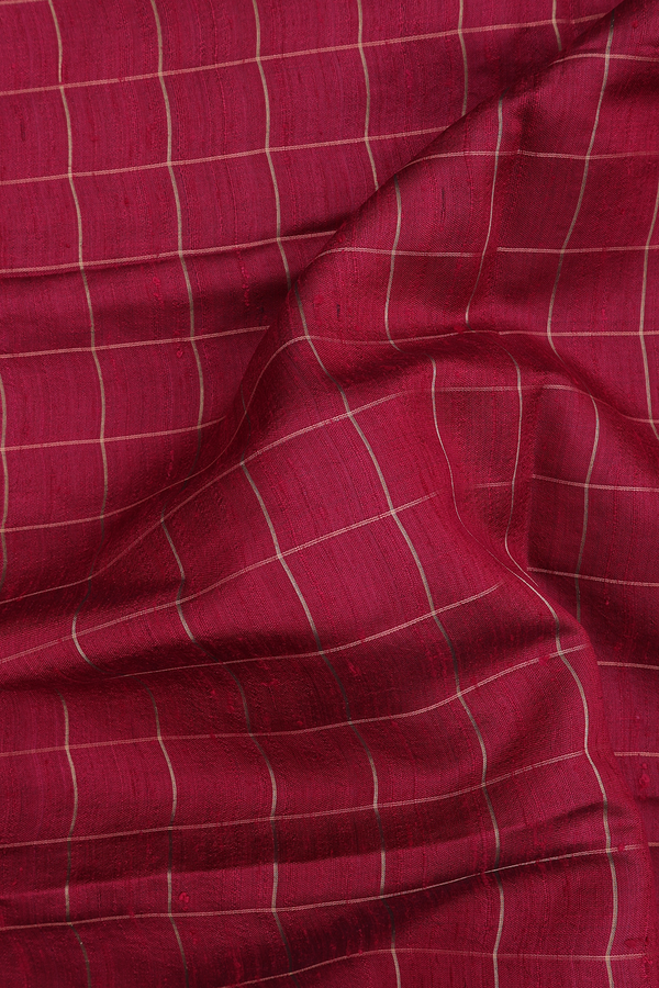 Tussar Silk Saree In Crimson Red With Checks Design