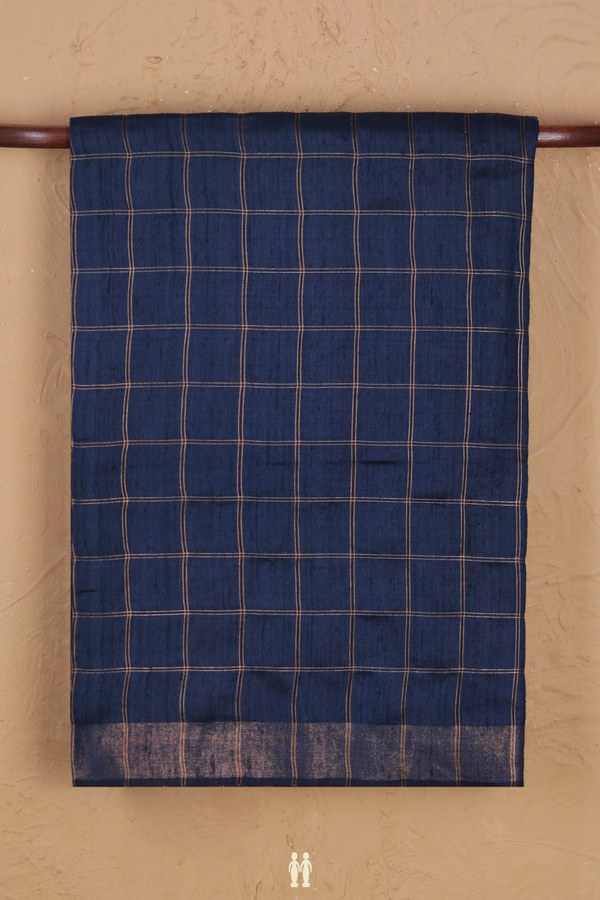 Tussar Silk Saree In Prussian Blue With Checks Design