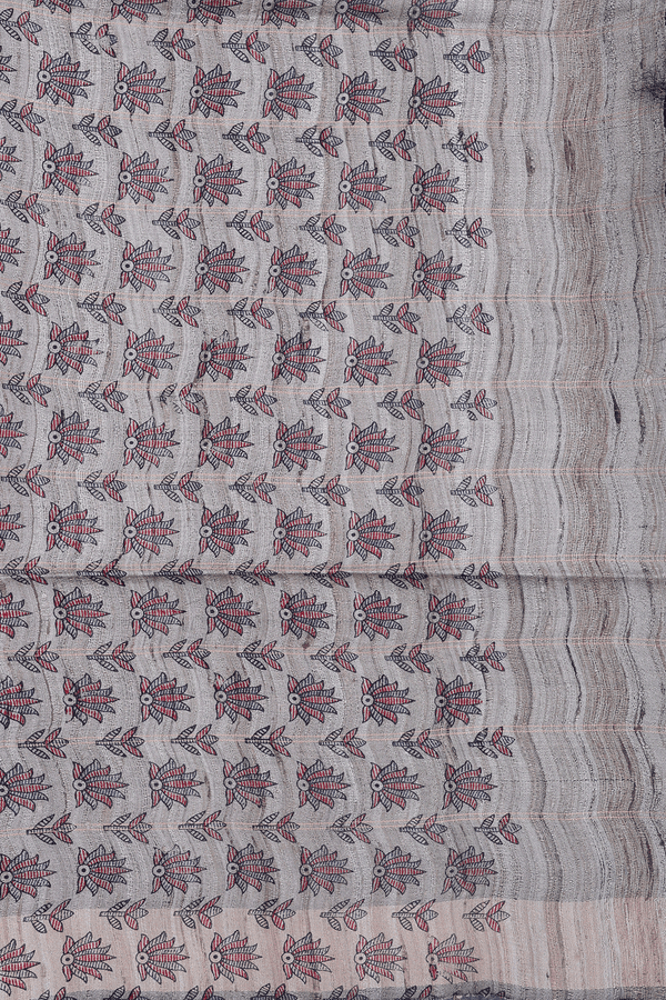 Tussar Silk Saree In Prussian Blue With Checks Design