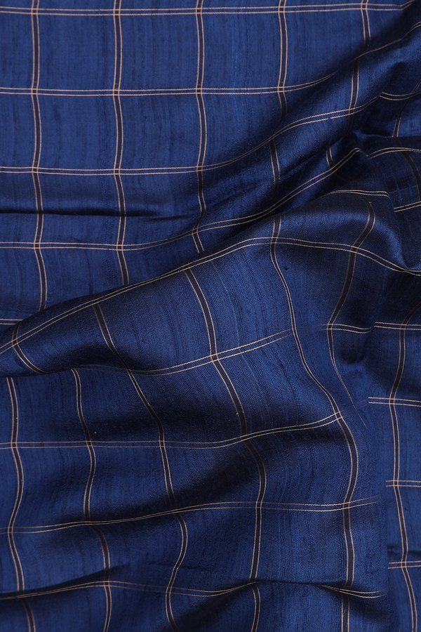 Tussar Silk Saree In Prussian Blue With Checks Design