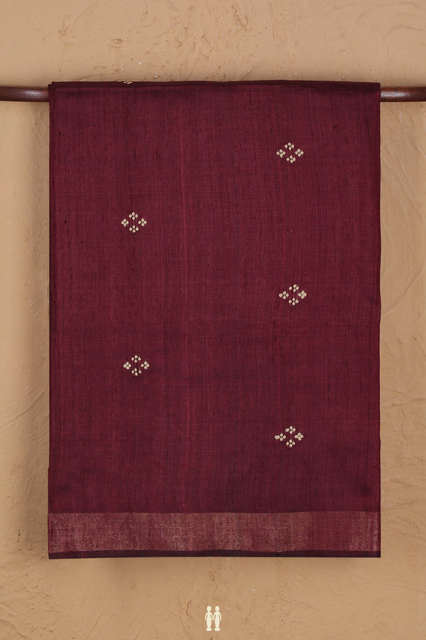 Tussar Silk Saree In Maroon With Threadwork Buttas