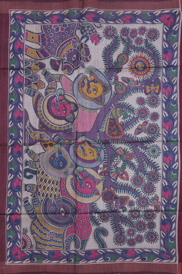 Tussar Silk Saree In Maroon With Threadwork Buttas