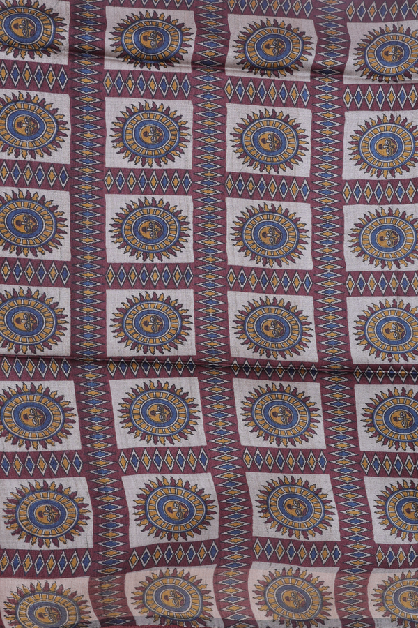 Tussar Silk Saree In Maroon With Threadwork Buttas