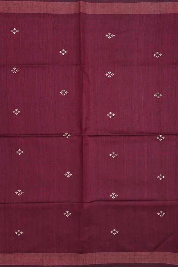 Tussar Silk Saree In Maroon With Threadwork Buttas