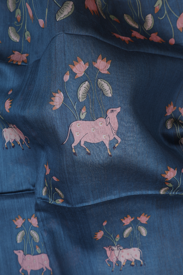 Tussar Silk Saree In Pine Green With Cow Motifs