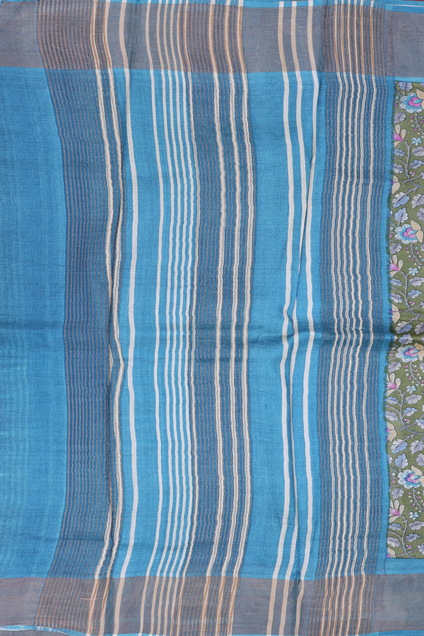 Tussar Silk Saree In Green With Floral Printed Design