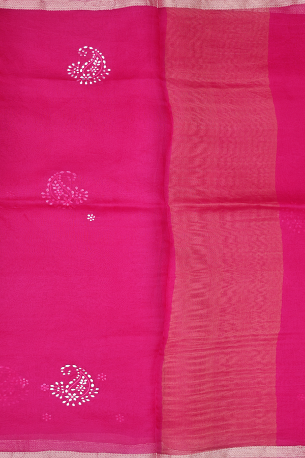 Organza Silk Saree In Dark Pink With Mirror Work Motifs
