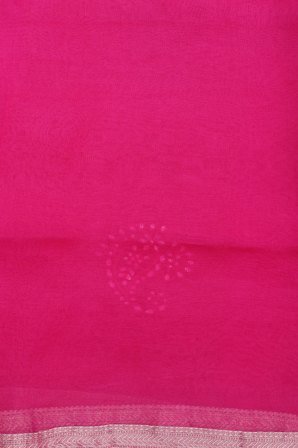 Organza Silk Saree In Dark Pink With Mirror Work Motifs