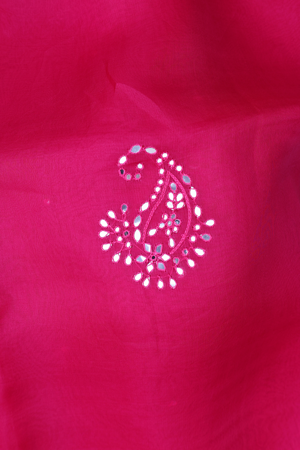 Organza Silk Saree In Dark Pink With Mirror Work Motifs