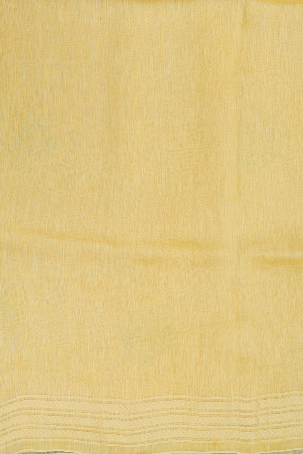 Linen Saree In Yellow With Floral Emroidered Design