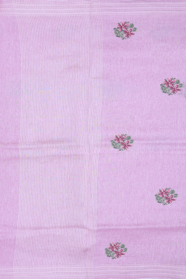 Linen Saree In Pink With Floral Embroidered Design