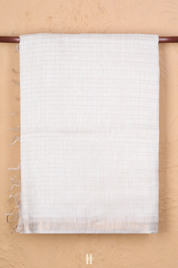 Tussar Silk Saree In White With Checks Design
