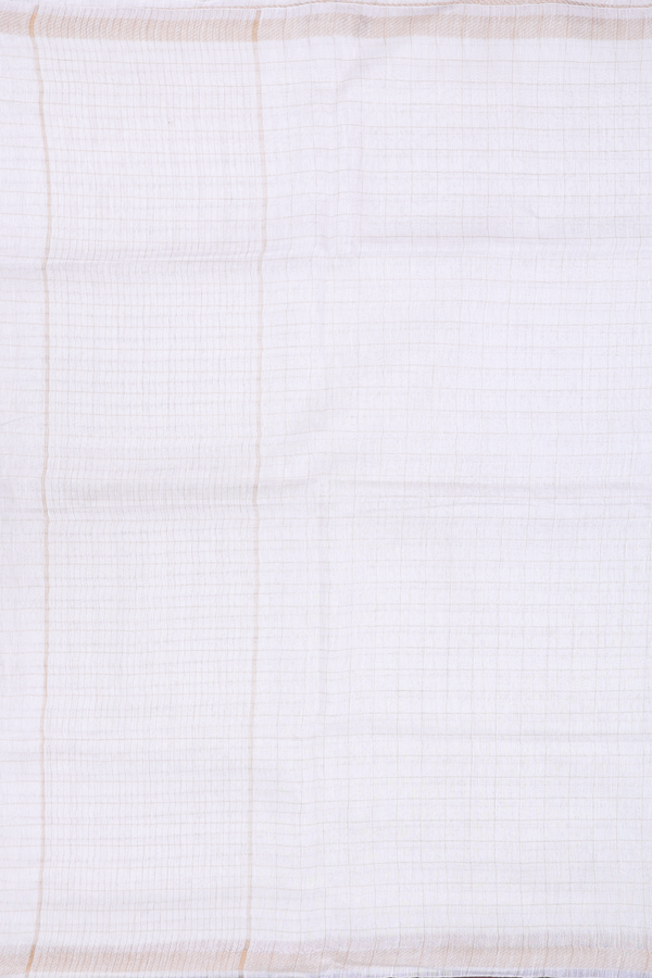 Tussar Silk Saree In White With Checks Design