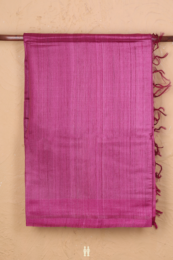 Tussar Silk Saree In Mulberry With Threadwork Border
